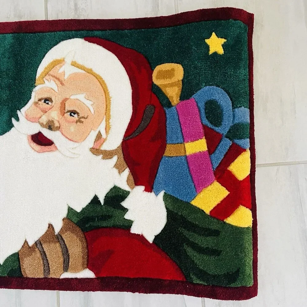 Anglo Oriental Christmas Santa Claus Area Rug 36x24 Hand Tufted Carved Holiday